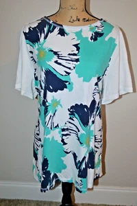 cj banks White Tunic Top with Navy and Green Florals - XL - Picture 1 of 2