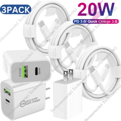 3x Para iPhone 13/14 Pro Max/iPad Cargador Rápido 20W Cable PD Adaptador de Alimentación Tipo-C Foto 1 de 4