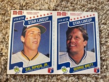 Cal Ripken Jr/George Brett 1987 M&M Star Lineup COMPLETE 2 CARD PANEL #13/14