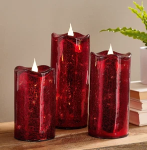 s/3 CRACKLE GLASS RED CANDLES By Valerie - NEW! GORGEOUS RED! Last One! - Picture 1 of 5