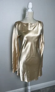Zara x KAIA GERBER Cream Satin Effects Mini Shift Dress Long Bell Sleeve New M - Picture 1 of 23