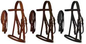 Brida de cabecera inglesa talla pony de cuero con diadema y riendas elevadas - Imagen 1 de 4