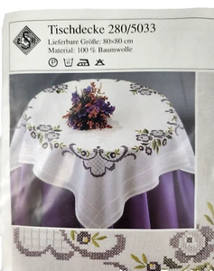 Tischdecke Gobelin Set 80x80 cm Deutsch Weiß Lila Blumen Baumwolle 7 Farben 31,5" - Bild 1 von 7