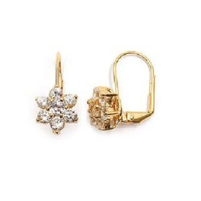 Boucles d'oreilles Dormeuse Fleur Diamant Cz 15mm Plaqué Or 18K de Dolly-Bijoux