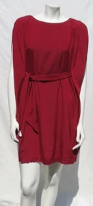 SUZI CHIN for MAGGY BOUTIQUE Wine Stretch Silk Tie Waist Cape Dress sz S US 4 6 - Picture 1 of 6