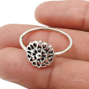 925 Sterling Silver Handcrafted Jewelry Cocktail Flower Ring Size R E96 - Picture 1 of 20