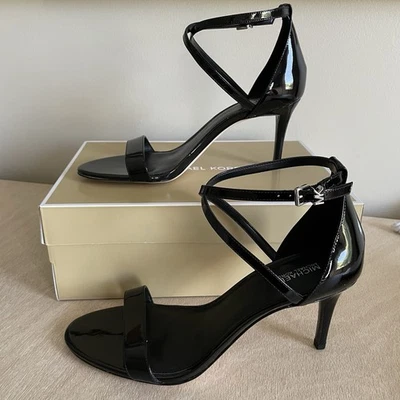NEW Michael Kors Ava Mid Sandal Size 10 Patent Leather Strappy 3.25" Pump Heels - Image 1 of 4