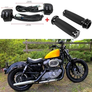 For Harley Davidson 1" Handlebar Hand Grips + Switches Control w/ Wiring Harness - Picture 1 of 14