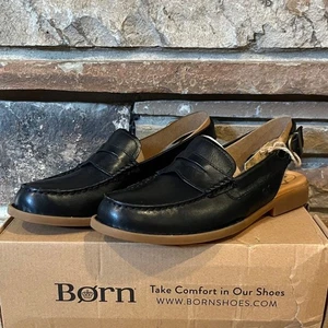 Born Marly schwarze Leder Slingback Penny Loafer - Bild 1 von 9