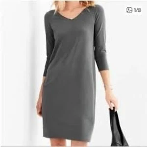 Eileen Fisher Damen V-Ausschnitt Jersey Etuikleid Aschgrau Größe XSP Neu mit Etikett - Bild 1 von 11