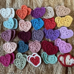 50 Handmade Crochet Mix Various Colorful Heart Applique Embellishment Craft - Picture 1 of 8