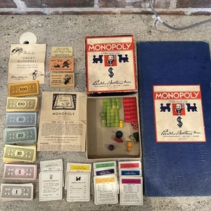Vintage Monopoly board game CW 1935/36, 1946 Rare Wood Pieces Complete - Picture 1 of 14