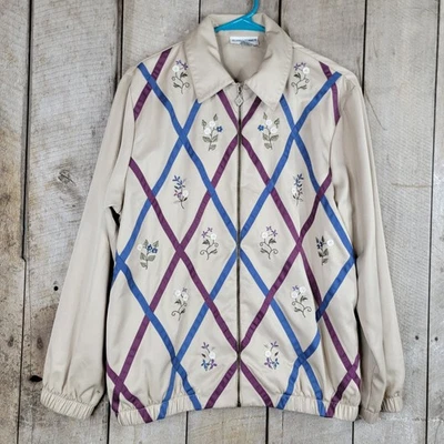 Chaqueta bordada floral Alfred Dunner para mujer talla 8 beige con cremallera vintage Foto 1 de 4