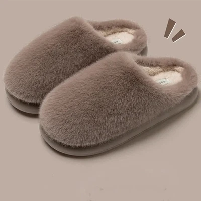 NOT SPECIFIED Warm Faux Furry Cotton Slippers Women Closed Toe Plush Cozy Non Slip Slides
