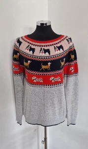 Boden Weihnachtspullover M Hunde Fair Isle Wolle Alpaka Mischung Pullover grau rot Strick - Bild 1 von 8