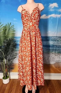 NWT Cupshe Orange Color Cream Floral Pattern Tie Back Dress Size Small - Picture 1 of 6