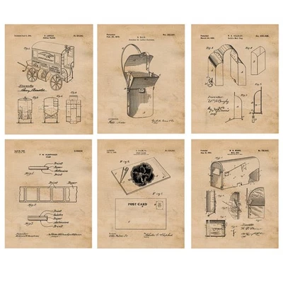 Classic Mailman Postal Stamp Patent Prints 6 (8x10) for Home Work Office School - Image 1 of 4