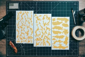 M81 Woodland Kit stencil in vinile mimetico ad alto calore - 3 fogli 11"x6" Cerakote - Foto 1 di 1