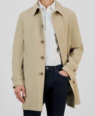 Michael Kors Men's Beige Classic Button-Front Kastanza Rain Coat Size 40R - Image 1 of 3