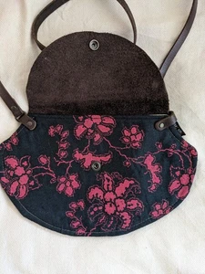 Handbag Papa Totoro Leather & Canvas Brown With Red Press Studs Front Long Strap - Picture 1 of 5