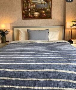 100% Cotton Muslin Throw Blanket 4 Layers Bedspread Muslin Bed Cover Indigo Blue