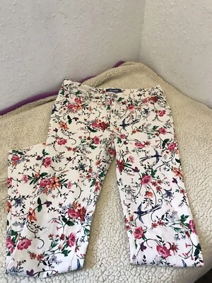 Leggings Rock Star Azul Marino Antiguo Talla 14R Blanco Rosa Floral 3 Foto 1 de 4