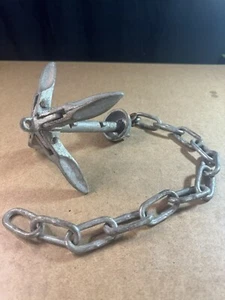 Folding Grapnel Anchor with Chain – 0.7 KGS / 2.5 LBS, 7” Long, Vintage - Picture 1 of 10