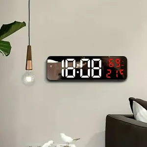 Digital Clock Wall Clock Red LED Display Alarm Clock Alarm Clock Temperature Humidity - Picture 1 of 9