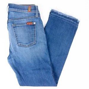 7 For All Mankind Cropped Boot Womens Jeans Raw Hem Ripped Knee Size 25/27 - Picture 1 of 7