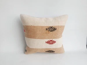 18x18 in Handwoven Wool Kilim Pillow Cover , Turkish Striped Cushion Cover - Picture 1 of 9