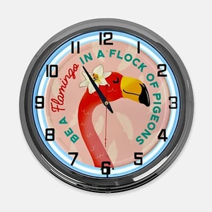 18" Be A Flamingo In A Flock Of Pigeons Designed White Neon Clock - Picture 1 of 6