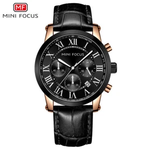 MINI FOCUS Men Quartz Watches Roman Numerals Chronograph Leather Male Wristwatch - Picture 1 of 28
