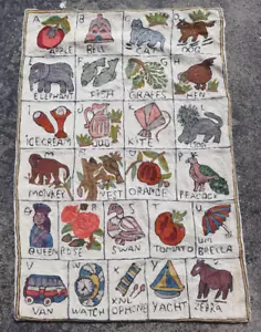 Vintage Handgewebt Traditionell Kashmiri Alphabet Kelim Teppich Carpet 87x60 cm - Bild 1 von 13