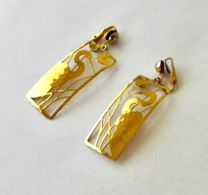 Wild Bryde "Blue Heron" Earrings * Clip-on but can be converted to French wire - Picture 1 of 3