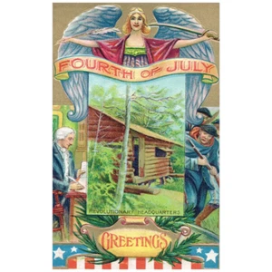 4. Juli Gruß Revolutionäres Hauptquartier Vintage Patriotische Postkarte - Bild 1 von 2