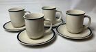Kitchen Basics by Tienshan 8 oz. Coffee Cup/Saucer Blue/Green Stripe - Set of 4