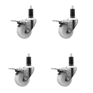 3 Inch Nylon Swivel 1-1/4 Inch Expanding Stem Caster Set Total Lock Brake - Picture 1 of 4