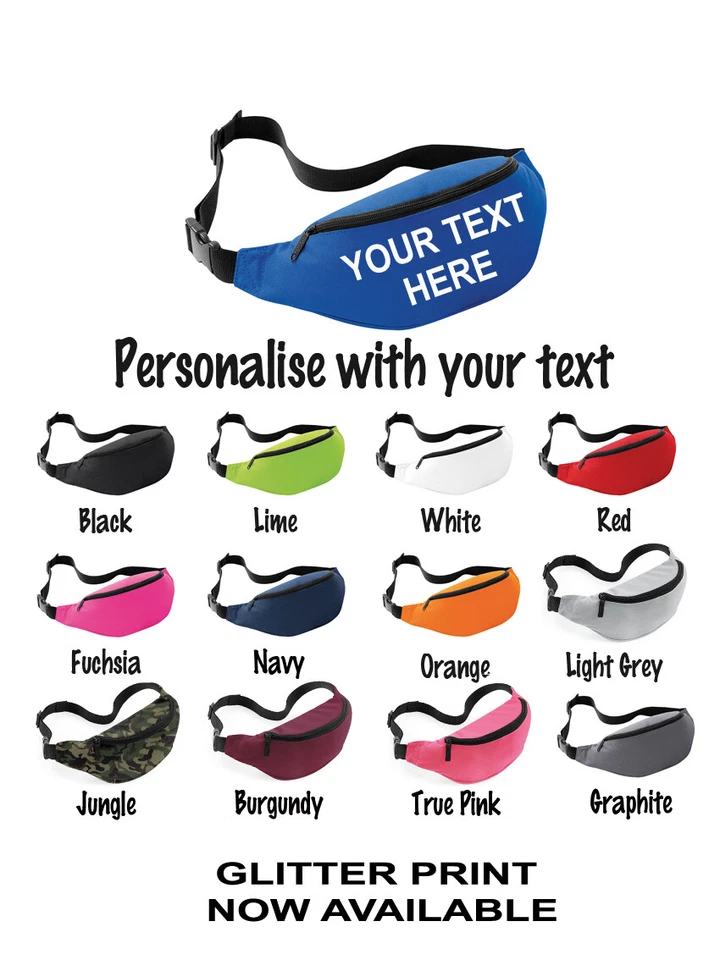 BAG BASE PERSONALISED PRINTED BUM BAG Fanny pack Festival MONEY BELT PURSE HIP WALLET