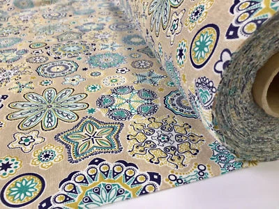 SHOP4COTTON AQUARIUS Blume Mandala Sterne Druck Stoff Vorhang Material 110' EXTRA breit BLAU