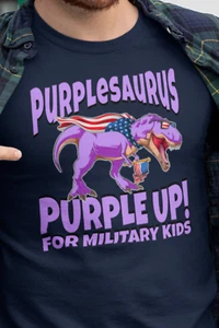 Purple Up! For Proud Military Kids Dinosaur T-Rex 2023 Youth Unisex T-Shirt - Picture 1 of 10