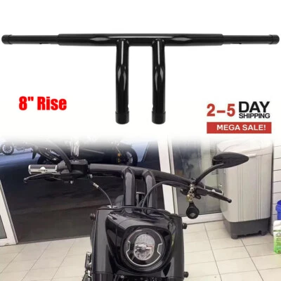 Black 8" Rise 1 1/4" T-Bar Handlebar Bar Fit For Harley Dyna Softail Road King - Image 1 of 4