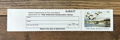 WTDstamps - 1992 ALASKA - LotP - State Duck Stamp - Mint OG NH **HUNTER TYPE** - Image 1 of 2