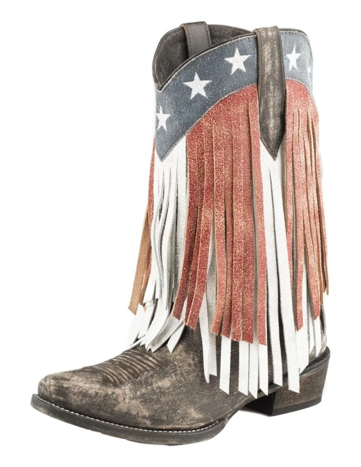 Roper Women's American Beauty Fringe Western Boot Brown Size 9.5 Jg7x