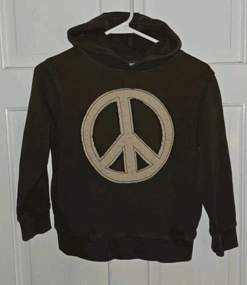 GYMBOREE Marrón Algodón Signo de la Paz Hippie Sudadera con Capucha Bolsillo Pullover Sudadera M 7 8 Foto 1 de 4