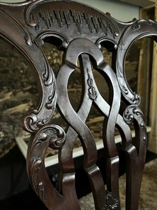 Set of Eight Antique English Chippendale Revival Dining Chairs – Circa 1890 - Picture 1 of 13