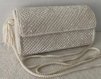 Bolso de hombro vintage de noche con cuentas Nordstrom boda cóctel blanco Foto 1 de 4