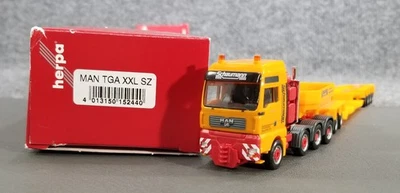HERPA HO 1:87 152440 MAN TGA XXL SZ  LOW LOAD SEMI TRUCK & TRAILER LONG 12" IOB - Image 1 of 4