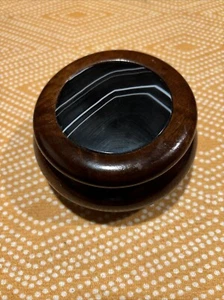 3 1/2" Breite Mahagoni Holz Schmuckschatulle poliert Achat Geode Scheibe mit Deckel, - Bild 1 von 11