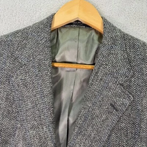 Chaqueta Blazer DE COLECCIÓN DAKS Para Hombres 38R Gris Chevron Tweed Lana Pura Cuero Botones - Imagen 1 de 14