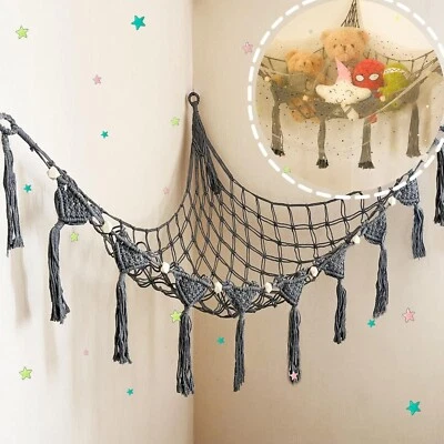 Hamaca de red colgante de animal de peluche de macramé para juguetes de peluche con 100 pegatinas de estrella brillante Foto 1 de 4
